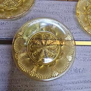 8 Mini Shell Plates Light Amber Glass Vintage Collectible Decor Finger Sandwich